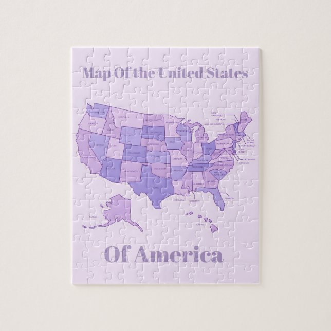 Puzzle Minimalist United States Map Pink Purple Art (Vertical)