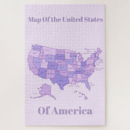 Puzzle Minimalist United States Map Pink Purple Art