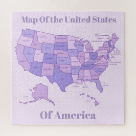 Puzzle Minimalist United States Map Pink Purple Art