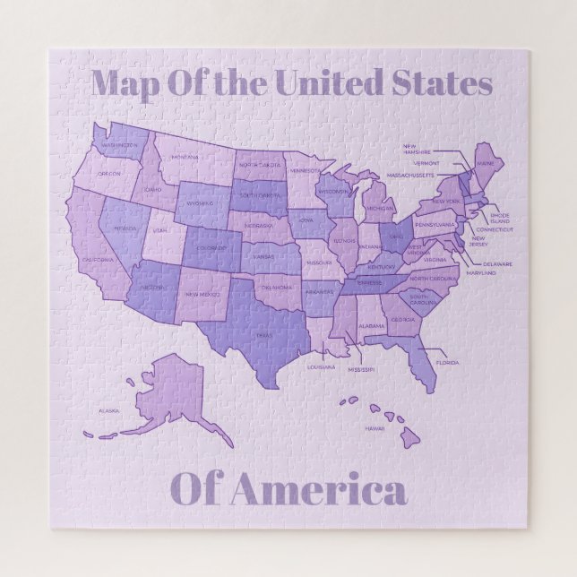 Puzzle Minimalist United States Map Pink Purple Art (Vertical)