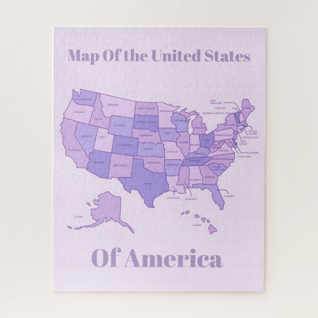 Puzzle Minimalist United States Map Pink Purple Art (Vertical)