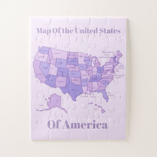 Puzzle Minimalist United States Map Pink Purple Art (Vertical)