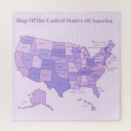 Puzzle Minimalist United States Map Pink Purple Art