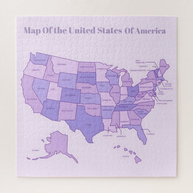 Puzzle Minimalist United States Map Pink Purple Art (Vertical)