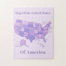 Puzzle Minimalist United States Map Pink Purple Art