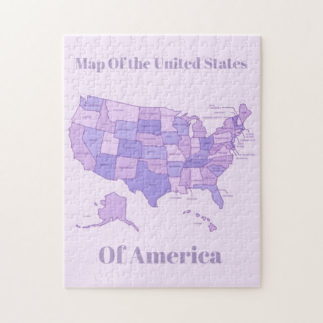 Puzzle Minimalist United States Map Pink Purple Art (Vertical)
