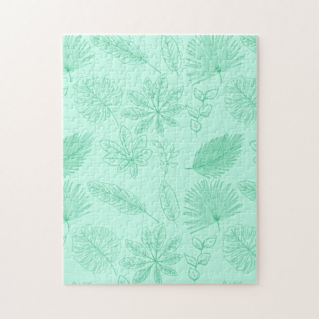 Puzzle Mint Blue Leaves Pattern (Vertical)
