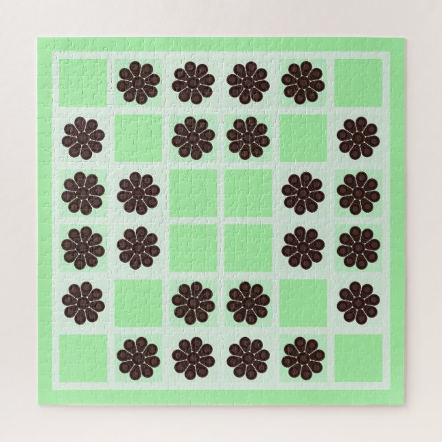 Puzzle Mint Green Cream And Chocolate Chip Quilt Pattern (Vertical)
