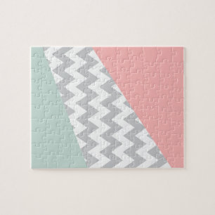 Puzzle Mint y coral de Chevron gris