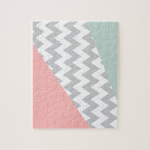 Puzzle Mint y coral de Chevron gris