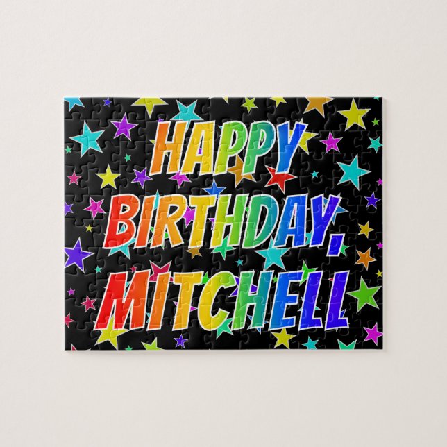 Puzzle "MITCHELL" Nombre, Divertido "FELIZ CUMPLEAÑOS" (Horizontal)