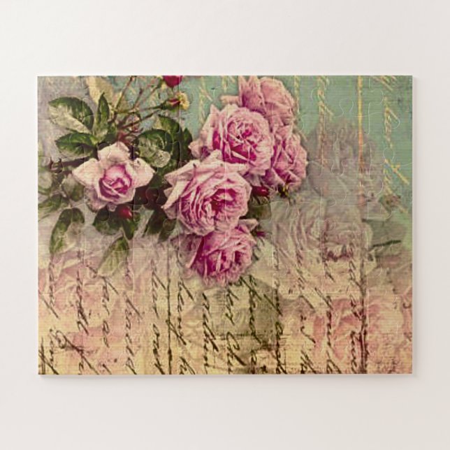 Puzzle Moda de campo francesa, chic y shabby, rosas rosad (Horizontal)