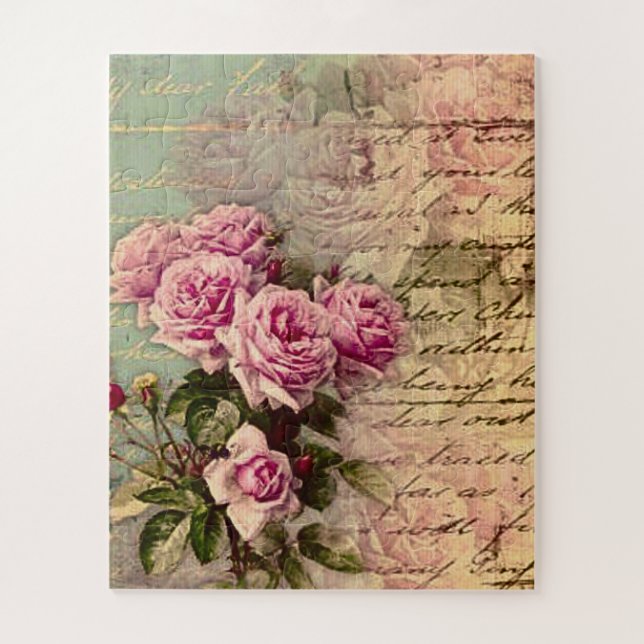 Puzzle Moda de campo francesa, chic y shabby, rosas rosad (Vertical)