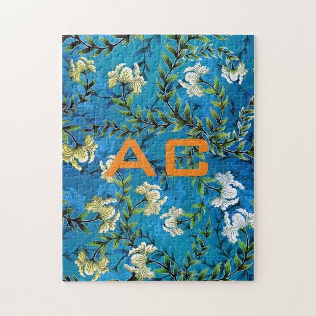 Puzzle Moda floral azul monograma moderno (Vertical)