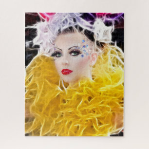 Puzzle Modelo superestrella en traje amarillo