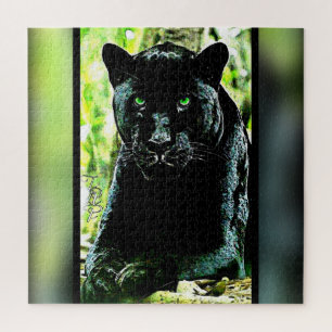 Puzzle Modelos Big Cat: Pantera negra de ojos verdes