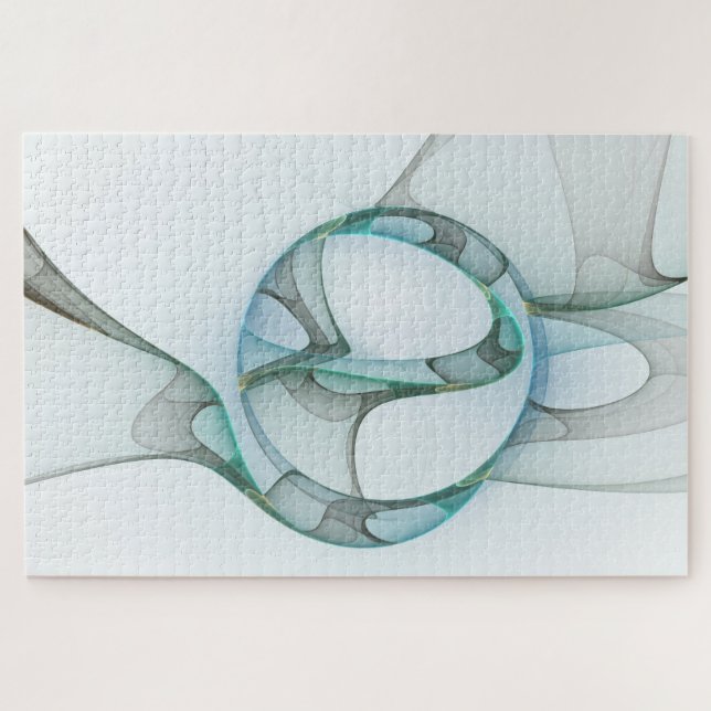 Puzzle Modern Abstract Fractal Art Blue Turquoise Gray (Horizontal)