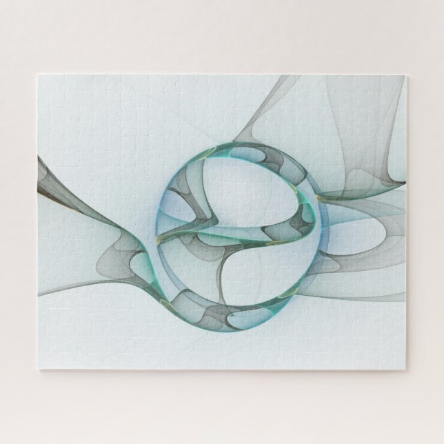 Puzzle Modern Abstract Fractal Art Blue Turquoise Gray (Horizontal)