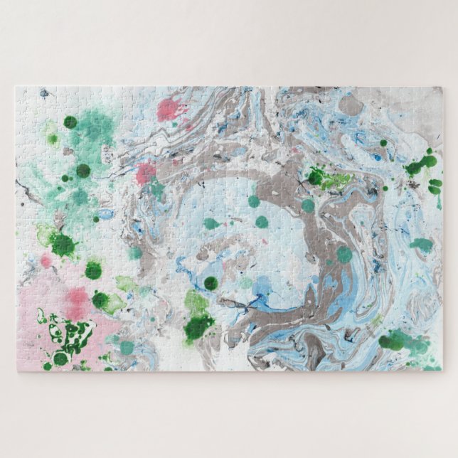 Puzzle Modern Abstract Pink Blue Green White Template (Horizontal)