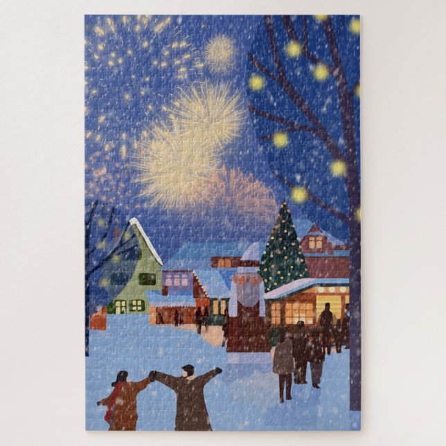 Puzzle Modern Christmas Town in Snow Art Christmas (Vertical)