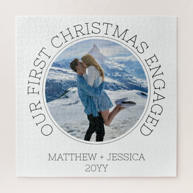 Puzzle Modern Couple Photo Our First Christmas Engaged (Vertical)