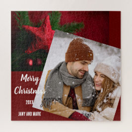 Puzzle Modern cute family photo Holiday gifts red