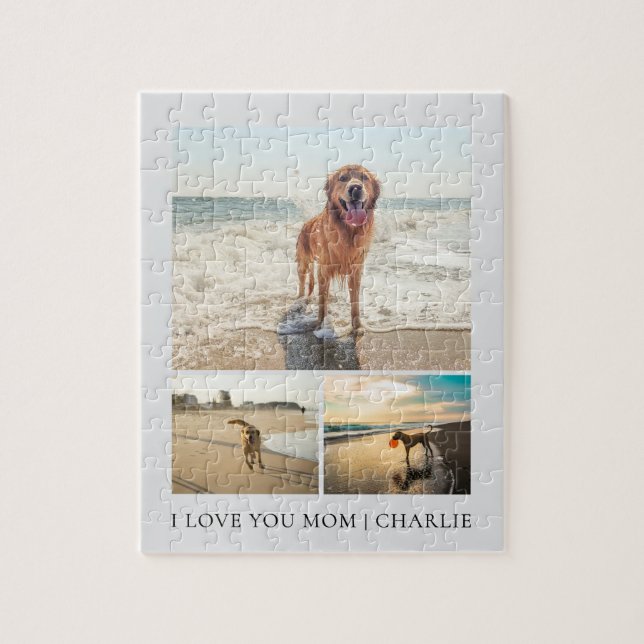 Puzzle Modern Cute I Love You Mom Dogs Pet Photo Collage (Vertical)