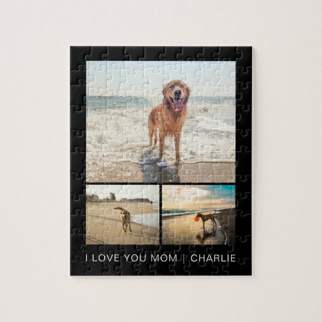 Puzzle Modern Dog Mom Cute Dogs Black Pet Photo Collage (Vertical)