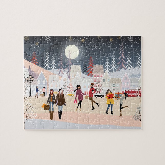 Puzzle Modern Festive Winter Holidays Christmas Village (Horizontal)