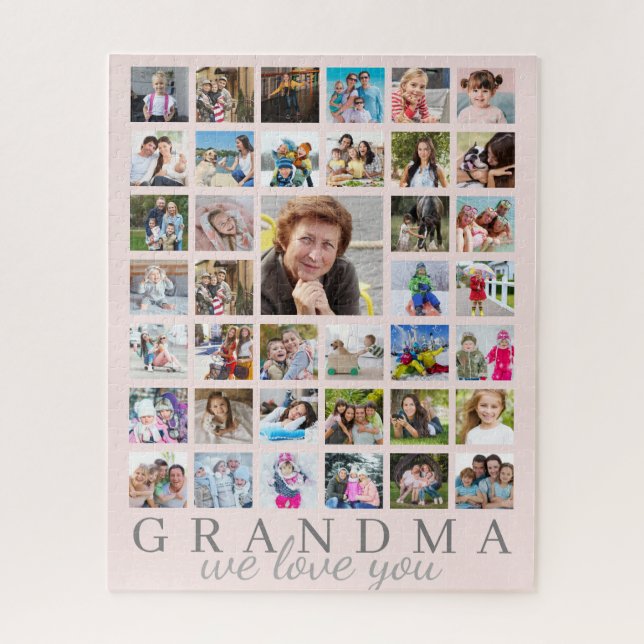 Puzzle Modern GRANDMA Photo Collage Script Message Pink (Vertical)
