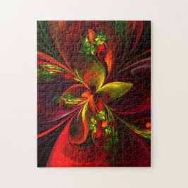 Puzzle Modern Red Green Floral Abstract Art Pattern #05