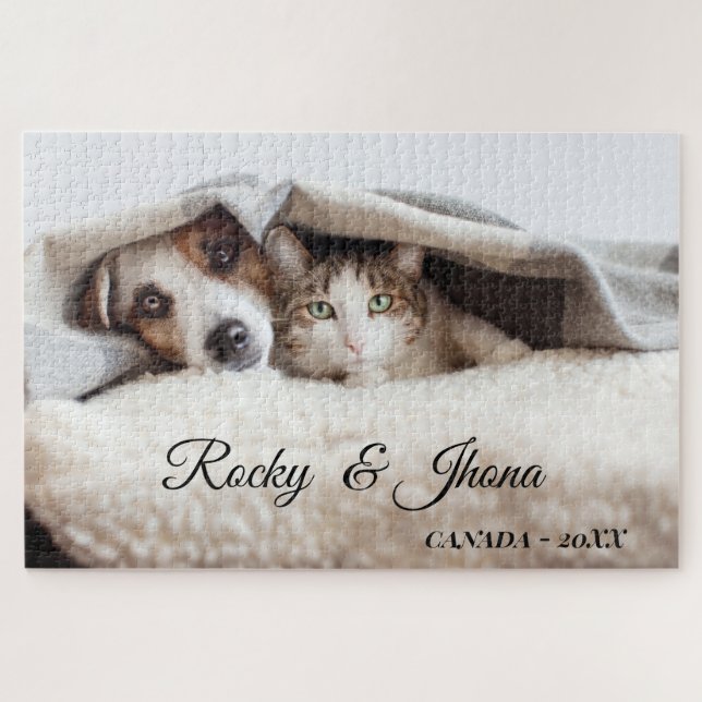 Puzzle Modern Simple Photo DOG AND CAT (Horizontal)