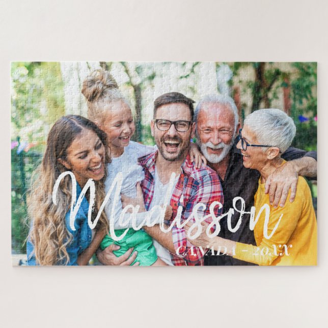 Puzzle Modern Simple Playful Script Family Photo (Horizontal)