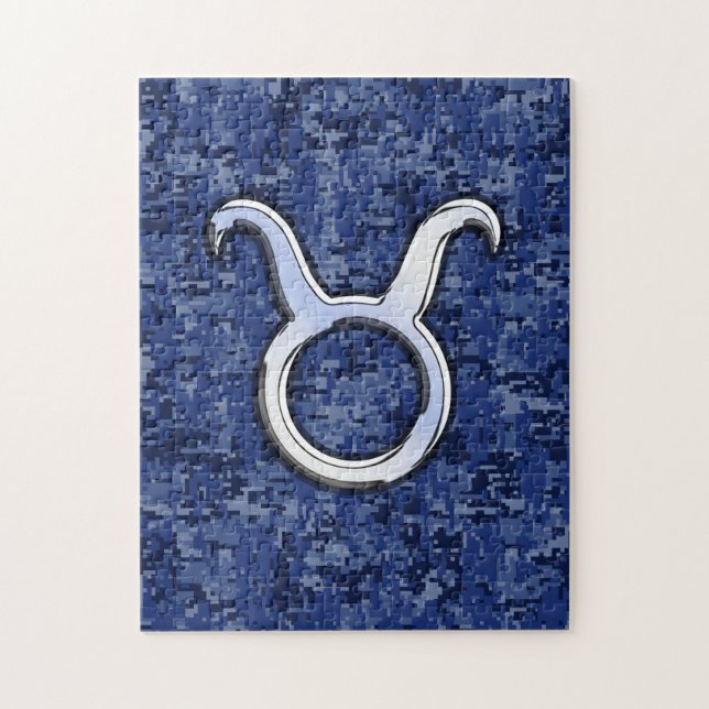 Puzzle Modern Taurus Zodiac Sign Navy Blue Digital Camo (Vertical)
