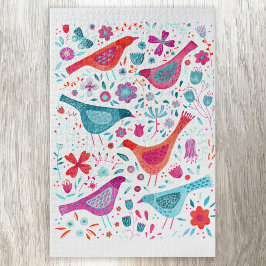 Puzzle Moderna acuarela floral de aves