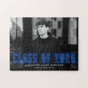 Puzzle Moderna clase de neón azul de 2025 Foto de graduac