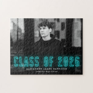 Puzzle Moderna clase de Neón Ciano de 2025 Foto de gradua