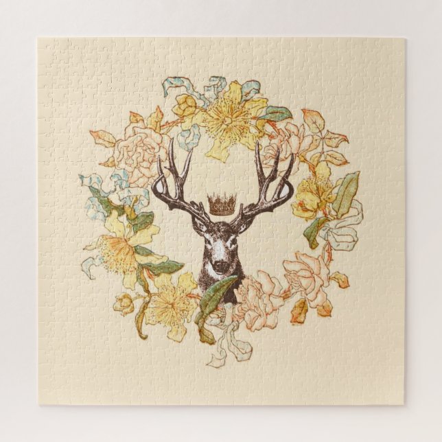 Puzzle Moderna flor rosa Rústica de venado (Vertical)