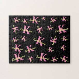 Puzzle Moderno negro monogramado personalizado