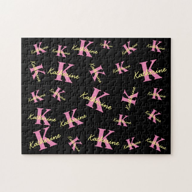 Puzzle Moderno negro monogramado personalizado (Horizontal)