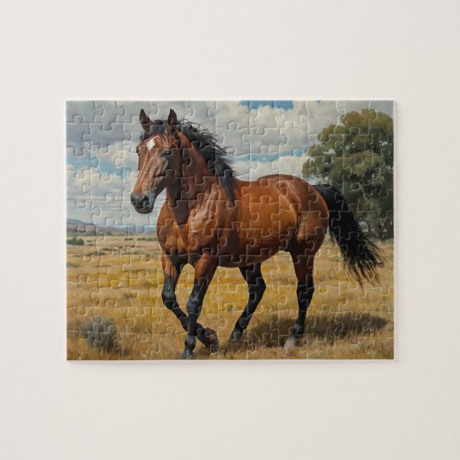 Puzzle Moderno y moderno caballo marrón corriendo (Horizontal)
