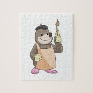 Puzzle Mole as Painter con pincel de pintura