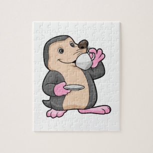Puzzle Mole con taza de café y sartén