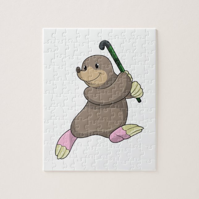 Puzzle Mole en hockey con bate de hockey (Vertical)