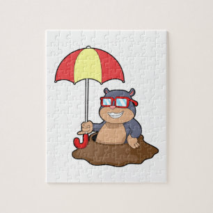 Puzzle Mole en la lluvia con el paraguas