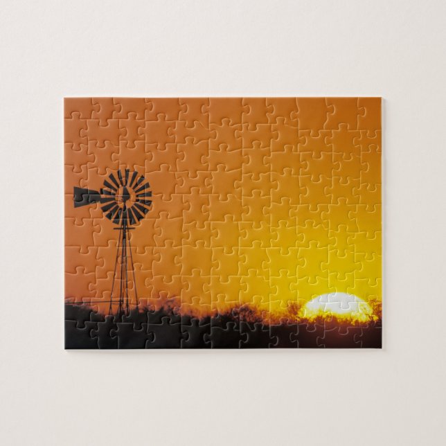 Puzzle Molino de viento al atardecer, Sinton, Texas, EE.  (Horizontal)