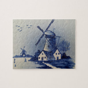 Puzzle Molino de viento azul vintage Delft