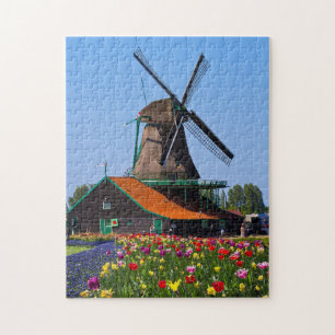 Puzzle Molino de viento Holanda Jardín de Tulipanes Europ