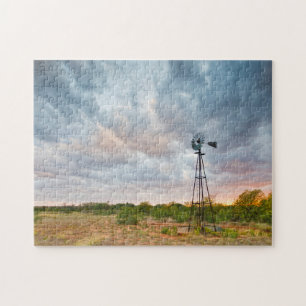 Puzzle Molino de viento y nubes al atardecer