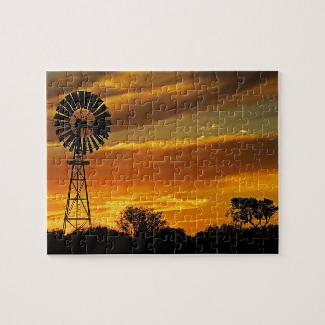 Puzzle Molino de viento y puesta de sol, William Creek, O (Horizontal)
